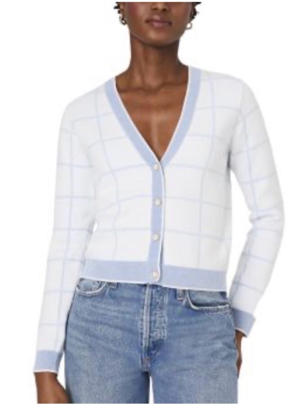 French Connection V-Neck Cardigan Sweater with pearl buttons